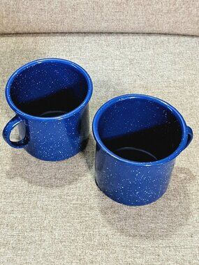 Blue Speckled Enamel Camping Coffee Mugs